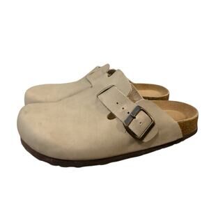 Cushionaire Hana Clogs Women's Size 6 Taupe Beige Suede Clog Mules Adjustable
